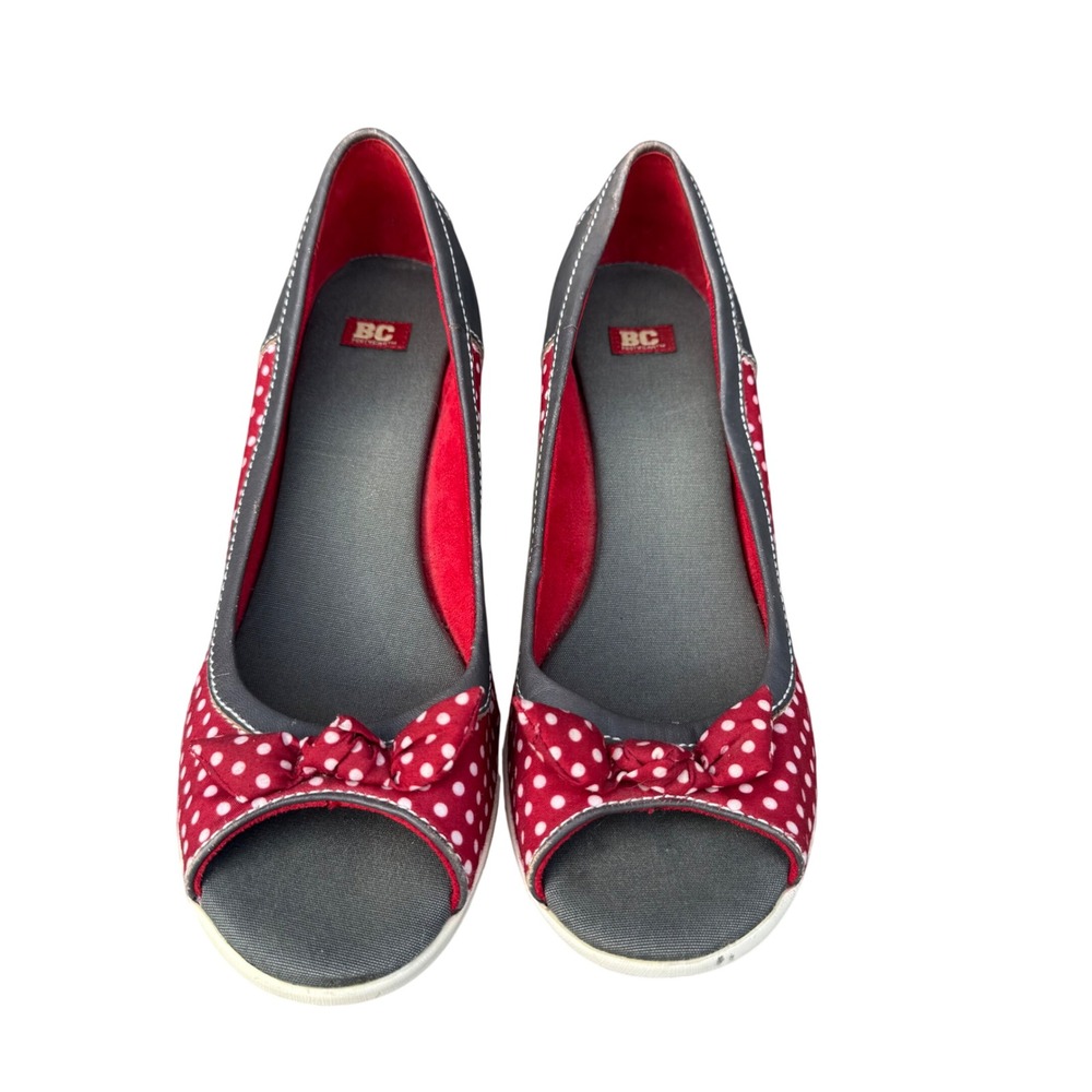 Red Polka Dot Peep Toe Wedge Sandals Size 8.5